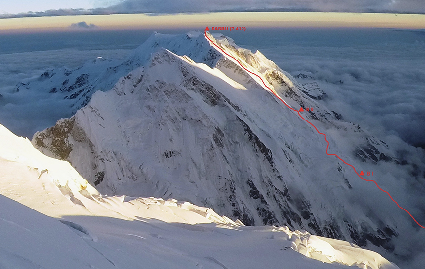 The new line up the west face of Kabru I.
